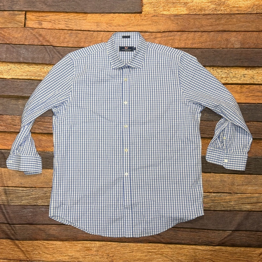 Vineyard Vines Blue Check Dress Suit Professional Men's Shirt Preppy